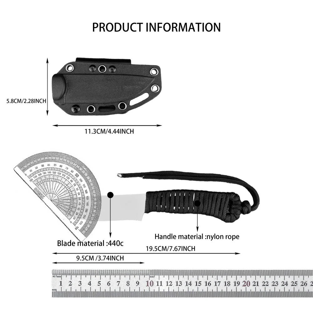Coltello a lama fissa EDC per esterni Coltelli da frutta di alta qualità Coltelli multiutensile popolari Coltelli tattici con manico in corda di nylon con lama 440C