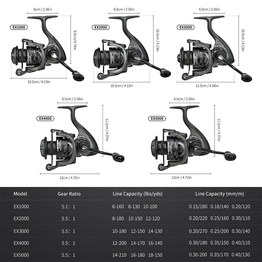 Moulinet Spinner sans espace série EX pour la pêche en eau salée, accessoires de pêche, rapport d'engrenage 5.1:1/5.5:1
