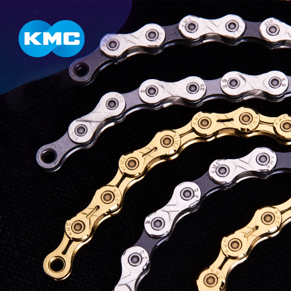 

KMC 9/10/12 скоростная полая велосипедная цепь, Золотая гоночная цепь Ti-N для дорожного MTB велосипеда, легкий прочный антикоррозийный универсальный велосипед