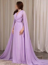 Oisslec Dress Elegant Vintage Sweet Lilac Beads Chiffon V-Neck Ruffle Customize Formal Occasion Prom Dress Evening Party Gowns