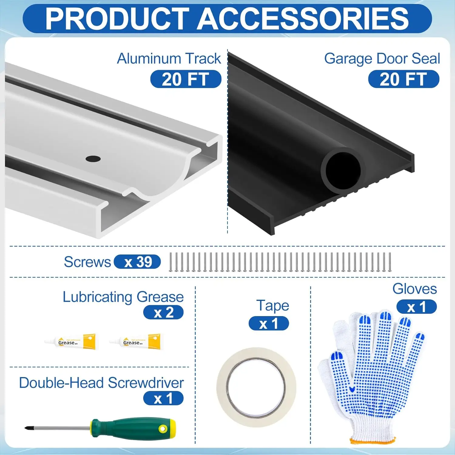 20FT Garage Door Bottom Seal Kit with Pre-drilled Aluminum Track, Weatherproof PVC Rubber for Wind and Water Protection, Black