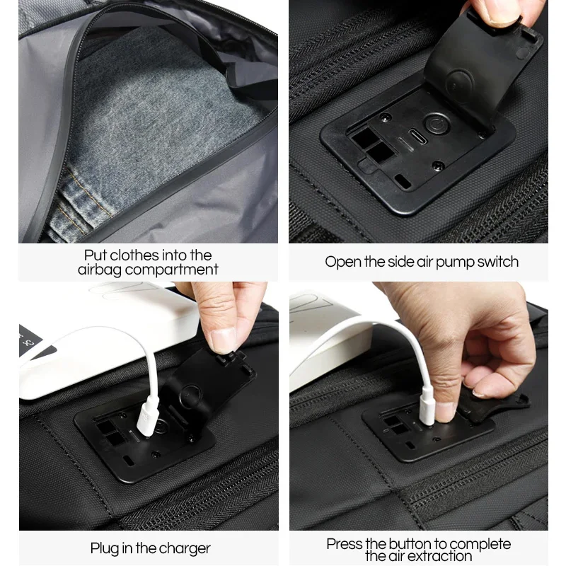 حقيبة ظهر مضغوطة مفرغة بنقرة واحدة من BANGE، حقيبة ظهر للسفر في المقصورة الخارجية مع مضخة مفرغة ومقصورة كمبيوتر مستقلة