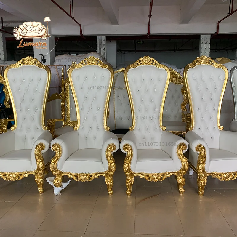 King and Queen High Back Cheaper Gold Throne Chairs Royal Luxury Wedding Chair for Groom and Bride