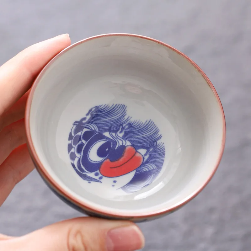 خمر الأزرق والأبيض كوب رئيسي السيراميك المنزلية ضيف كوب العشب الرماد كوب تذوق صغير الطين القديم كوب واحد متشابكة لوتس