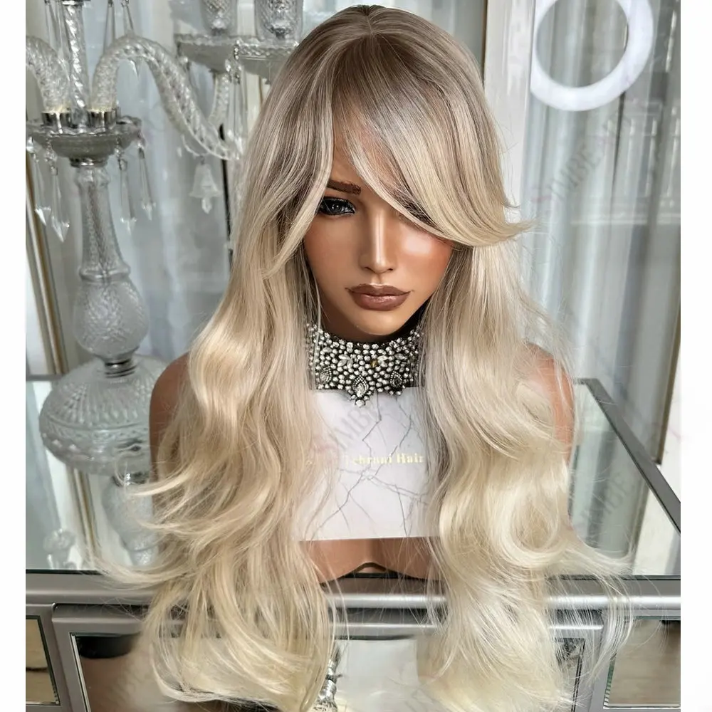 باروكات دانتيل كاملة غير قابلة للاكتشاف شعر بشري دانتيل شفاف للنساء أشقر داكن جذر Balayage بلاتيني أشقر 13x6 باروكات أمامية من الدانتيل #3