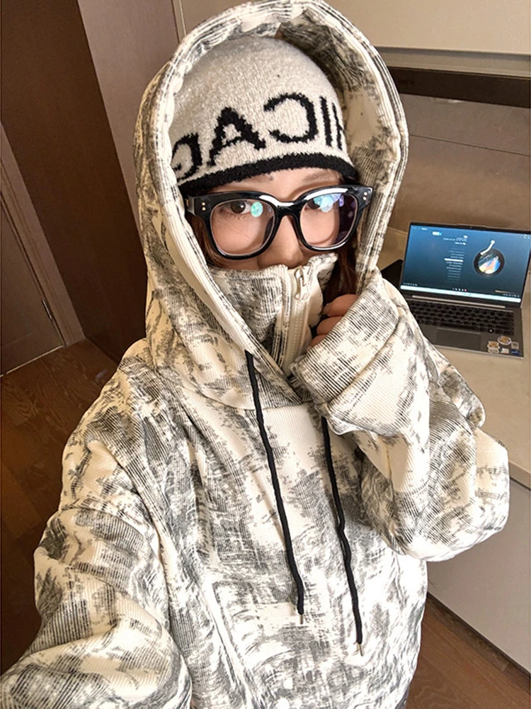 

Мужская зимняя толстовка с капюшоном на молнии, утепленная флисом, в американском ретро-стиле, повседневная, устойчивая к деформации