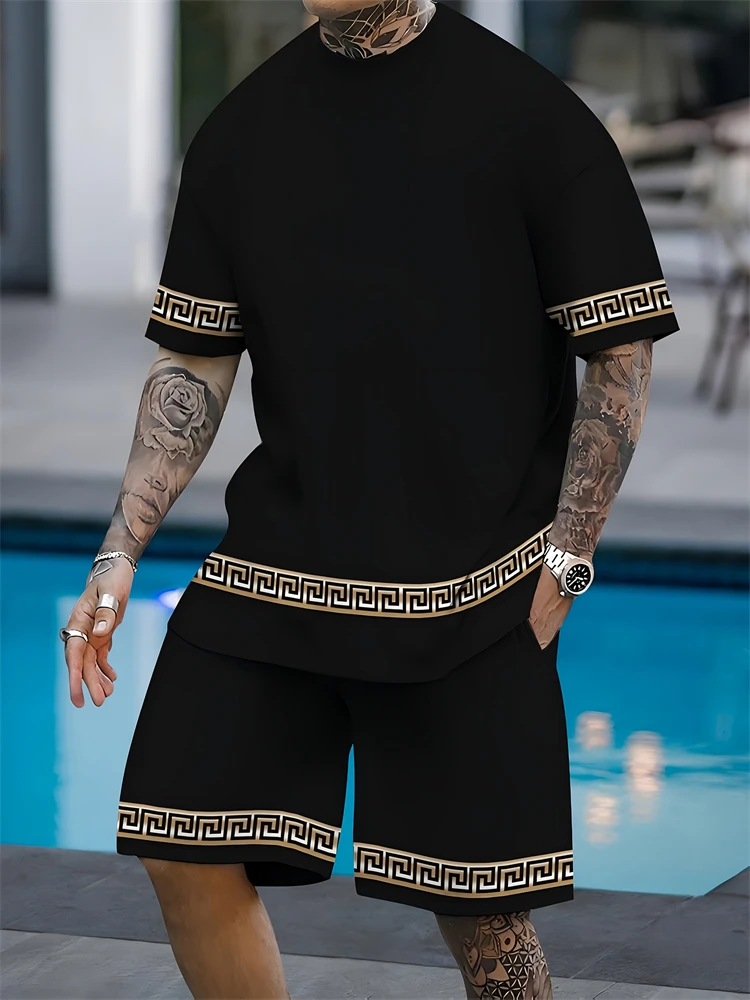 Men's Large Size Round Neck T-shirt Shorts Two-piece Loose And Comfortable Fashion Street Men's Men's Summer Streetwear Suit