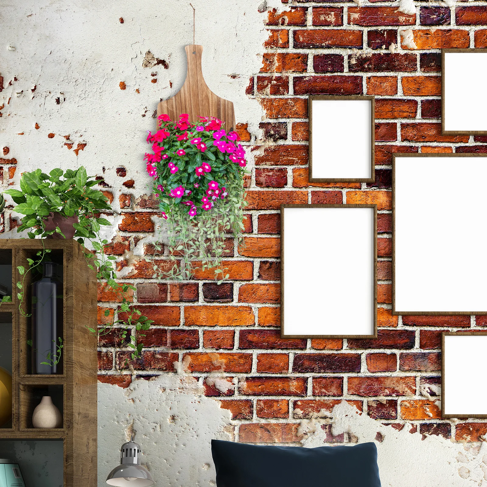 

Japanese Style Wall Mounted Iron Flower Basket Wooden Hanging Planter Decorative Outdoor Garden Balcony Patio Flower Basket