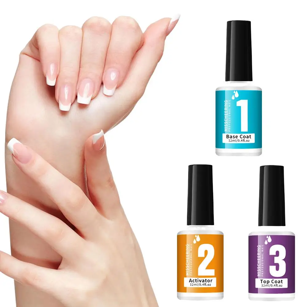 12ML Trasparente Top Base Coat Attivatore Smalto Gel Sigillante UV Soak Off a lunga durata Vernice per unghie Uso per l'immersione in polvere