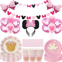 Minnie Mouse Theme Baby Bath Birthday Party Supplies Minnie Cup Plate Kid Girl Party Decoration Disposable Tableware Dinner Set