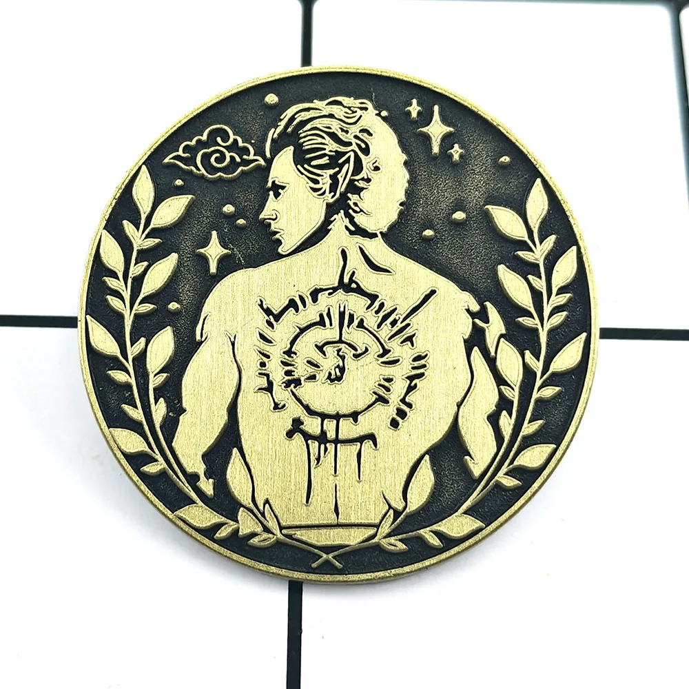 Cartoon Game Character Brooch Retro Gold Metal Badge Laurel Leaf Loop Design Lapel Pin Game Periphery Backpack Decoration Gift