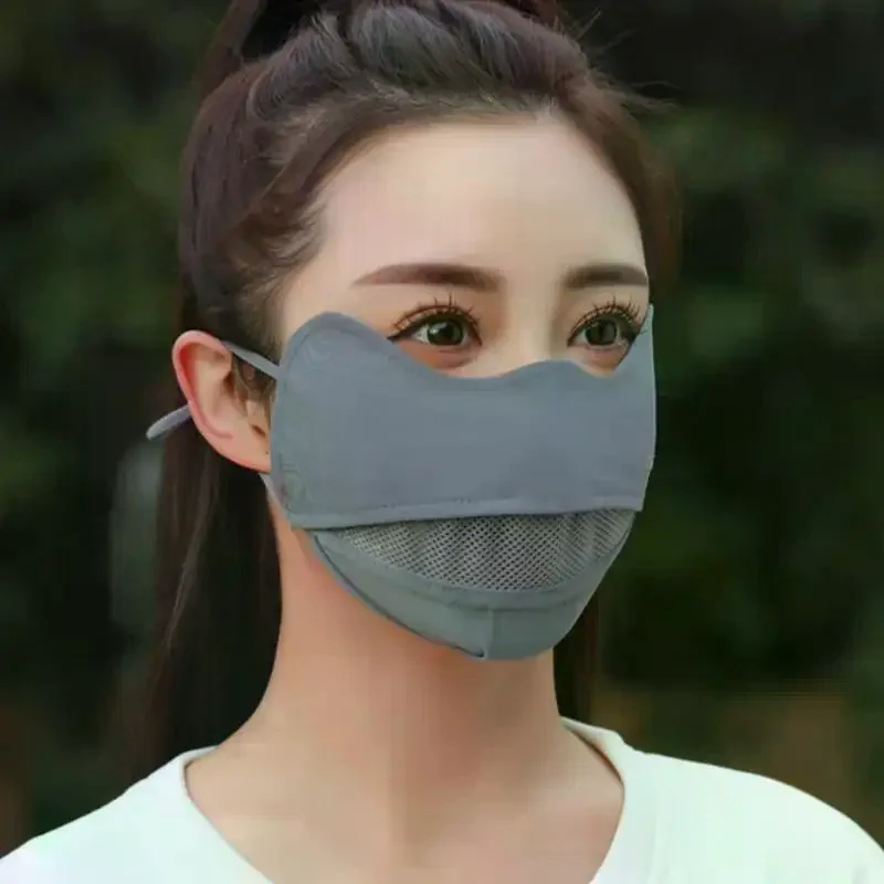 Ice Silky Sunscreen Mask Breathable Face Mask Solid Color Sun Protection Facial Cover For Women Cycling Outdoor Sports Use