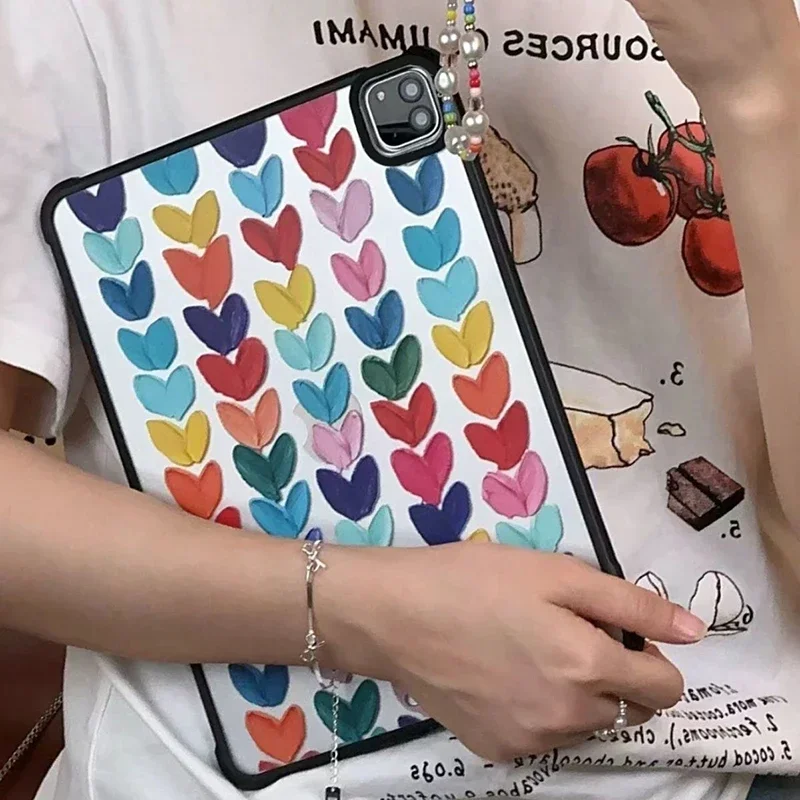 Colorful Heart Acrylic iPad Case for iPad Air 4 Air 5 10.9inch iPad Pro 2020 2021 2022 11inch 12.9inch Protective Cover Shell