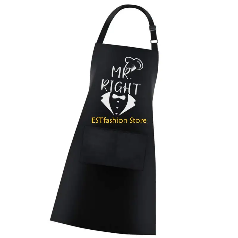 Y5GC مطابقة البوليستر زوجين مآزر MR & Mrs مطرزة تصميم قابل للتعديل الخصر العلاقات التغطية الكاملة المطبخ حماية مجموعة