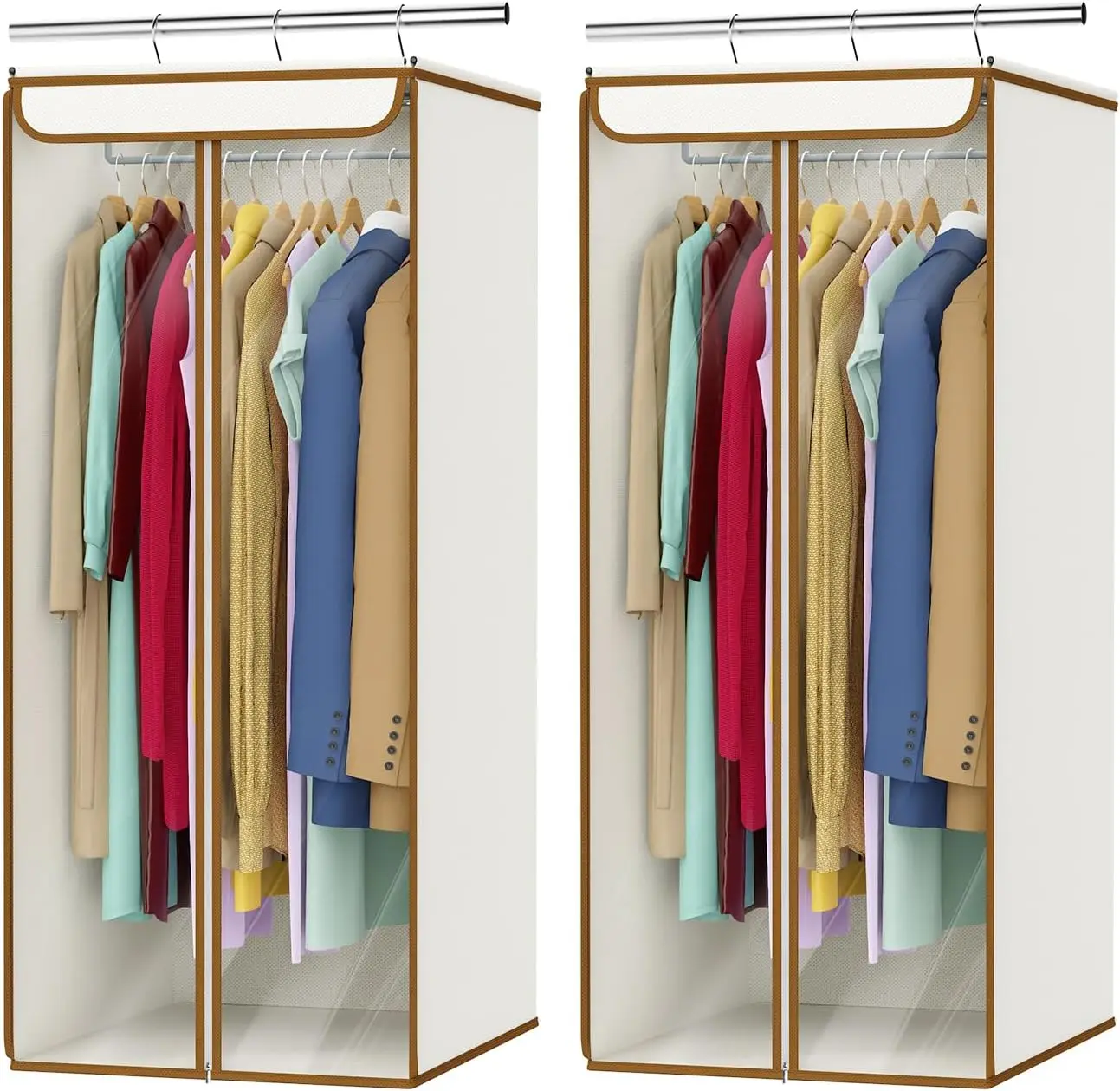 

Большие подвесные чехлы для одежды с прозрачным окном, органайзер для шкафа 40 дюймов для костюмов, пальто, платьев, 2 штуки, бежевый цвет