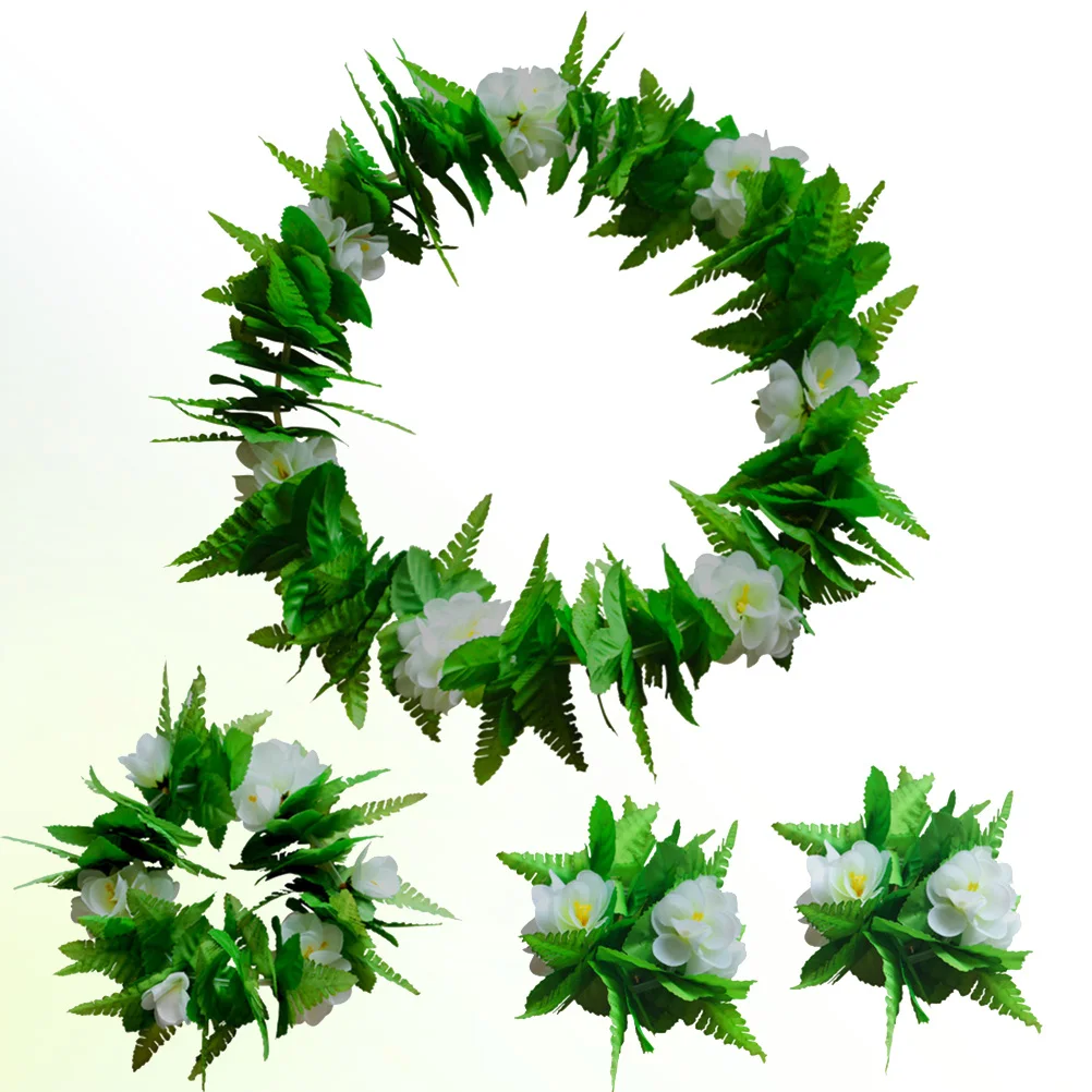

4Pcs Hawaiian Party Garland Floral Wreath Set Headband Necklace Bracelets Tropical Luau Travel Festival Decoration
