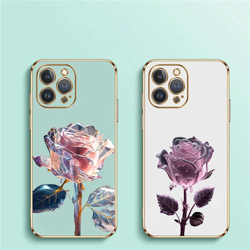 Rose Flower Phone Case For iPhone 15 13 14 Pro Max 12 11 Pro XS Max XR X 8 7 14 Plus SE 2022 2020 Silicone Shockproof Cover