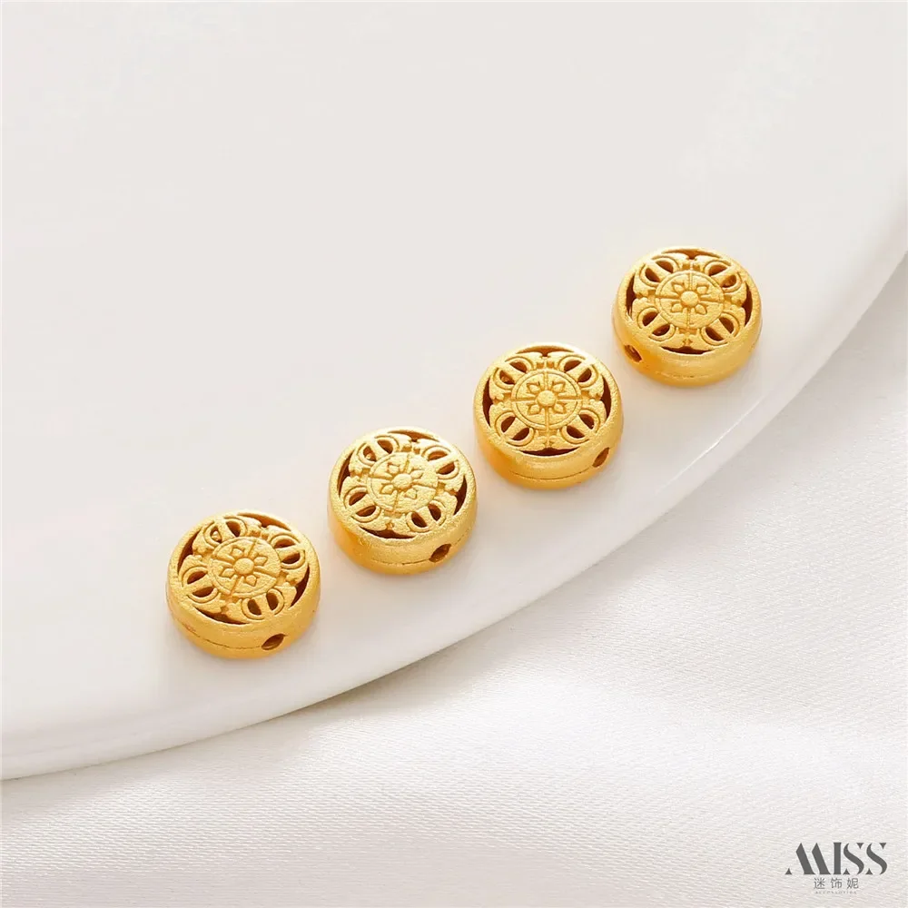 18K الذهب اللون جولة على الوجهين من خلال ثقب حبة التقسيم DIY اليدوية سوار قلادة مطرز سلسلة مجوهرات اكسسوارات