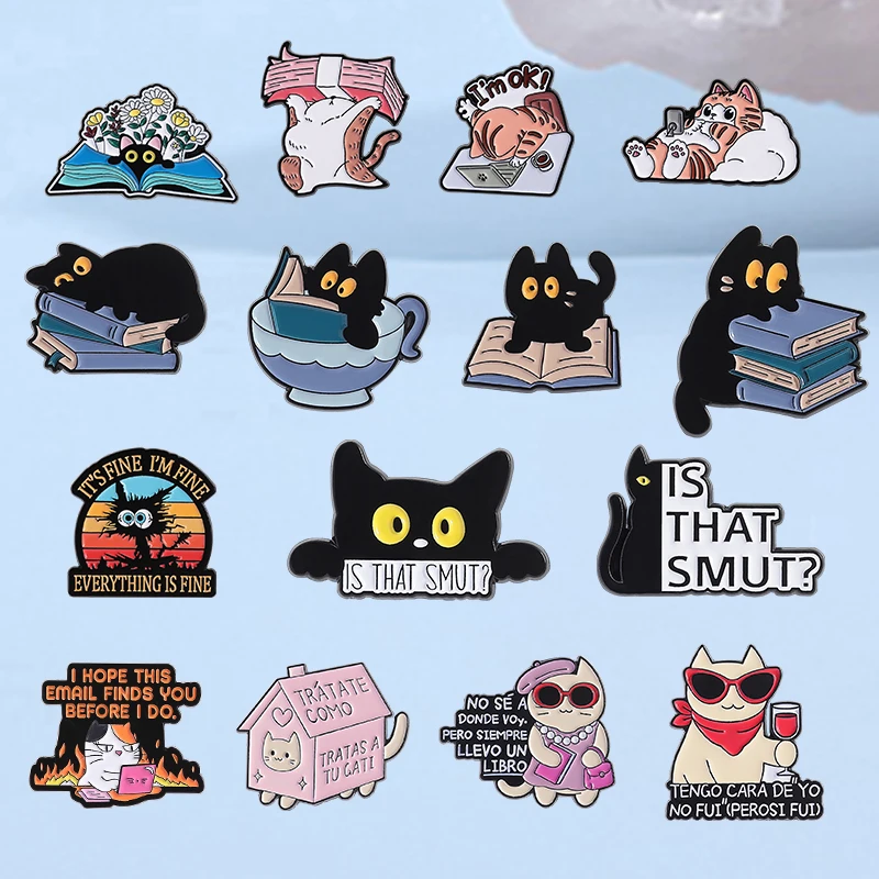 Cute Flame Cat Enamel Pin Cartoon Animal Series Funny And Interesting Black Kitten Metal Brooch Lapel Shirt Badge Jewelry Gift
