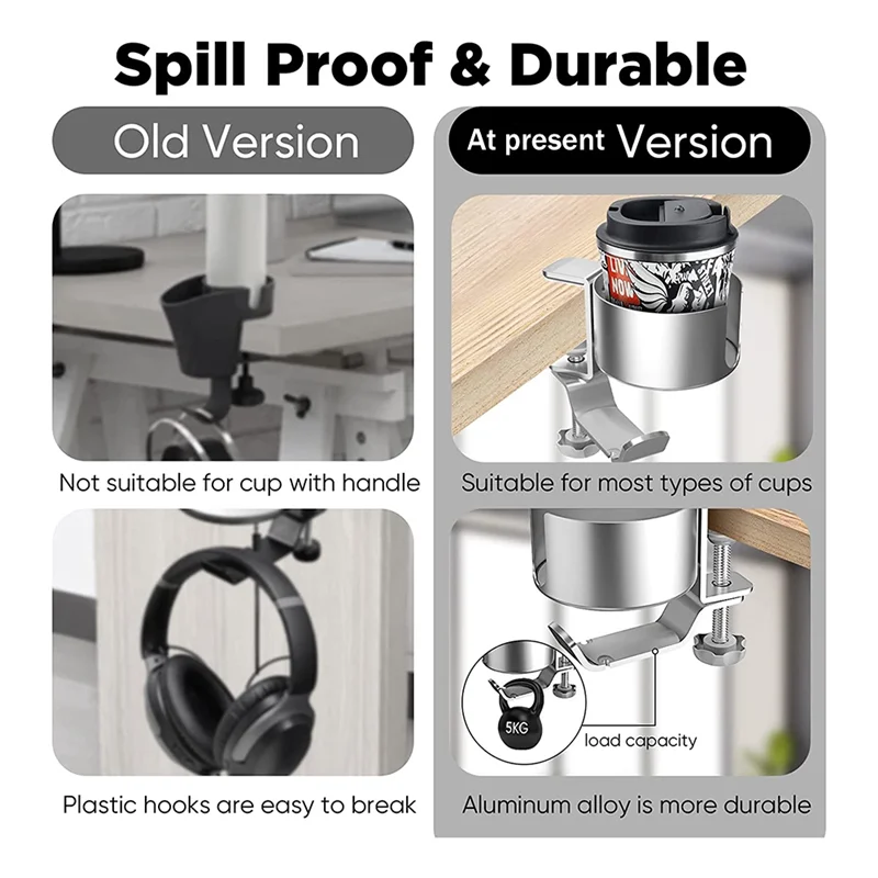 

Настольный подстаканник 2 в 1, вешалка для наушников, устойчивый к разливу, подстаканник для настольной кофейной чашки/бутылки/наушников