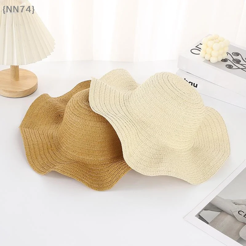 【NN74】Summer Beach Wavy Edge Wide Brim Straw Hat For Seaside Vacation Women Outdoor Sun Cap【W4】
