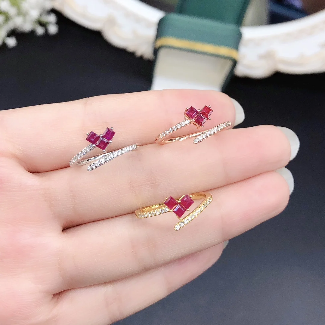 

Natural Ruby ring, 925 silver certification, 2x2mm red gem, beautiful girl gift, free delivery