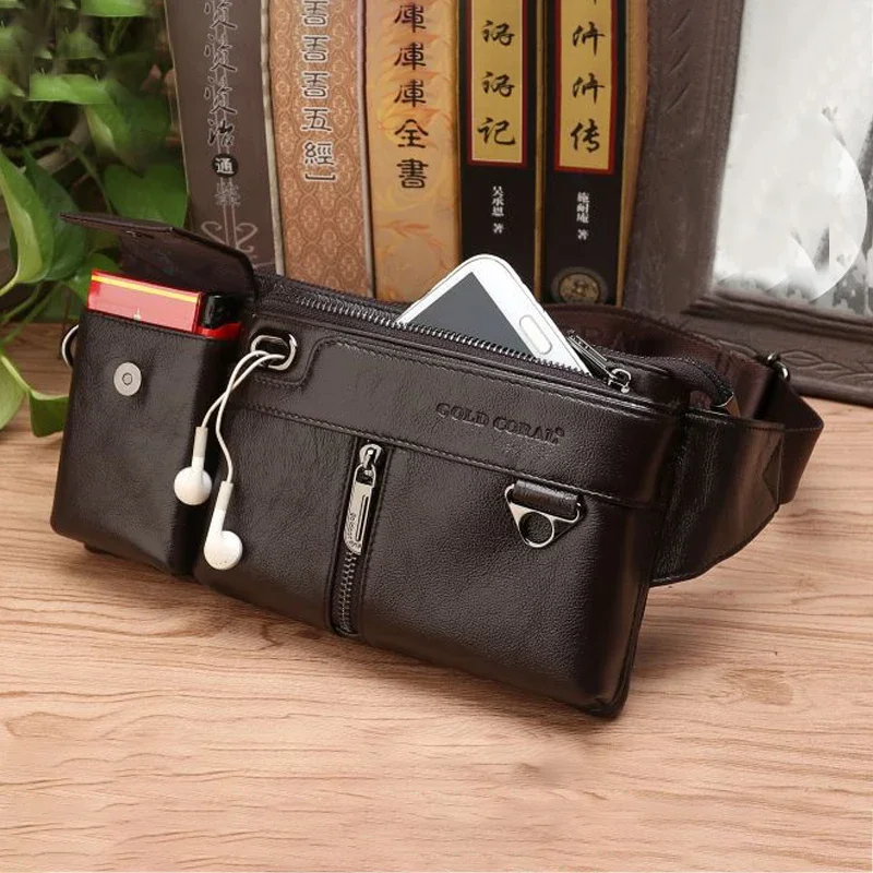 Genuine Leather Hip Bum Fanny Pack Male Cigarette Cell Phone Case Pocket Chest Bags Retro Men Nature Skin Loop Waist Belt Bag