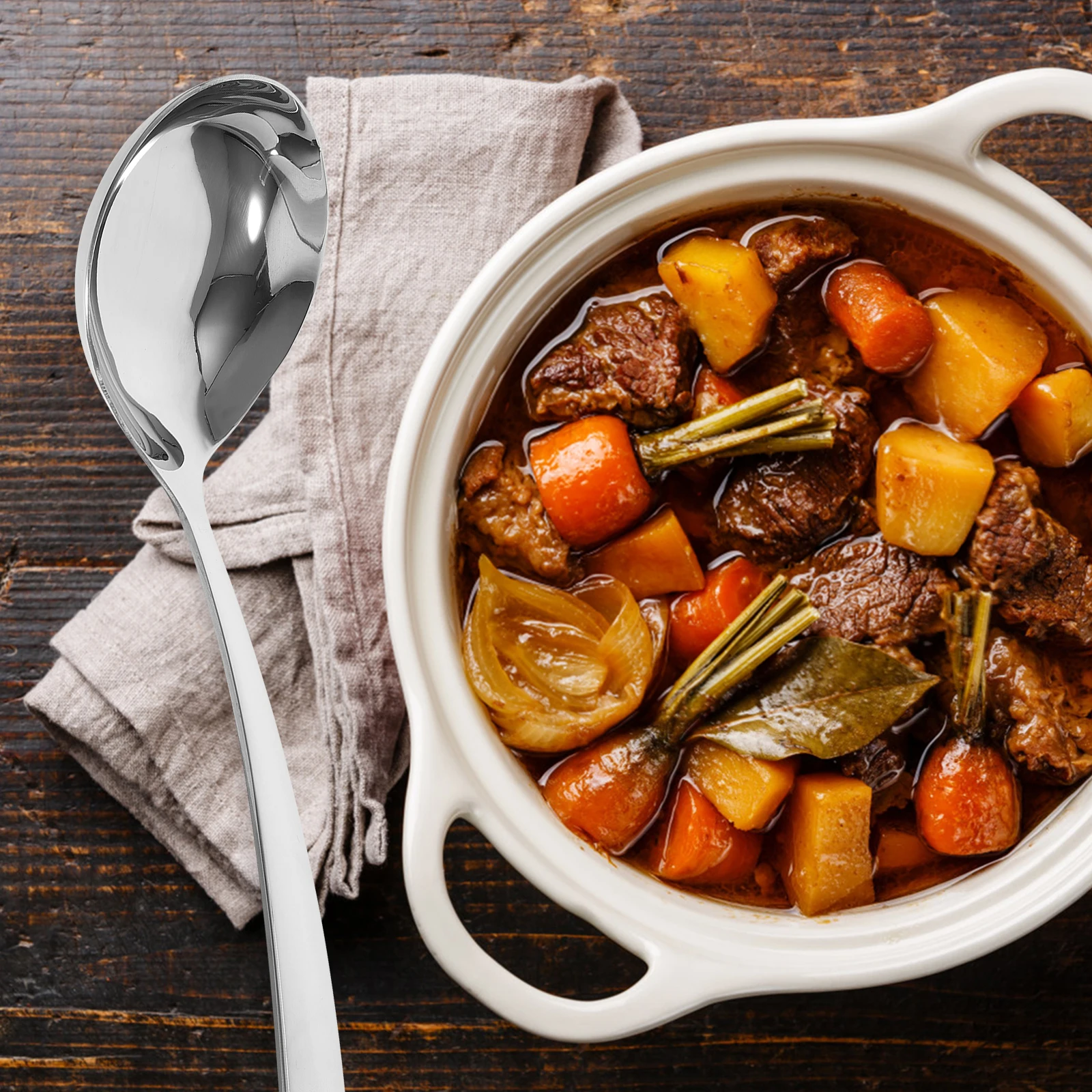 

Stainless Steel Soup Spoon Large Serving Ladle Smooth Polish Ergonomic Handle For Kitchen Cooking Buffet Restaurant