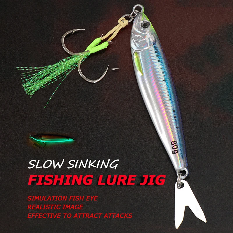 

New Jigging Lures 40/60/80g Long Casting Fishing Jig Lure 3D Printed Body Luminous Sea Fishing Jigging