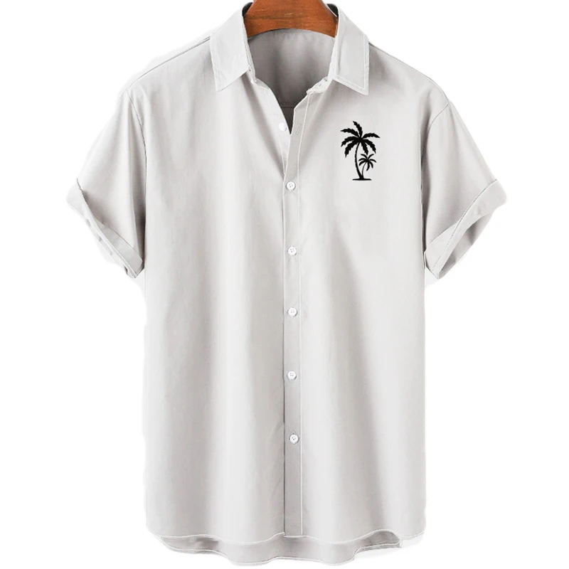 ผู้ชายสีทึบ Hawaiian Coconut สบายๆเสื้อ2022ฤดูร้อนเสื้อผ้าแขนสั้นปุ่มเสื้อยืด Lapel Top