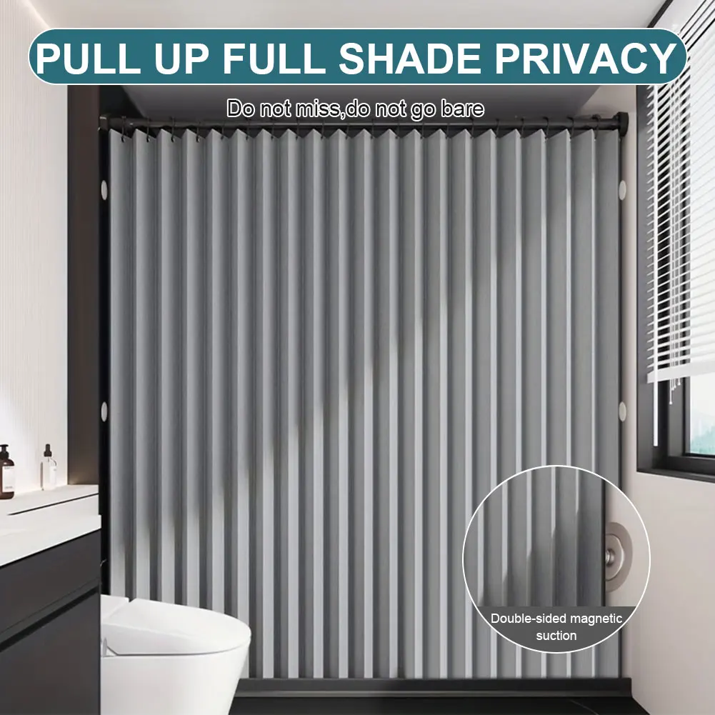 

Foldable Magnetic Bath Curtain Waterproof Bathroom Curtain with 14 Hooks Privacy Bathroom Divider Modern for Bathroom