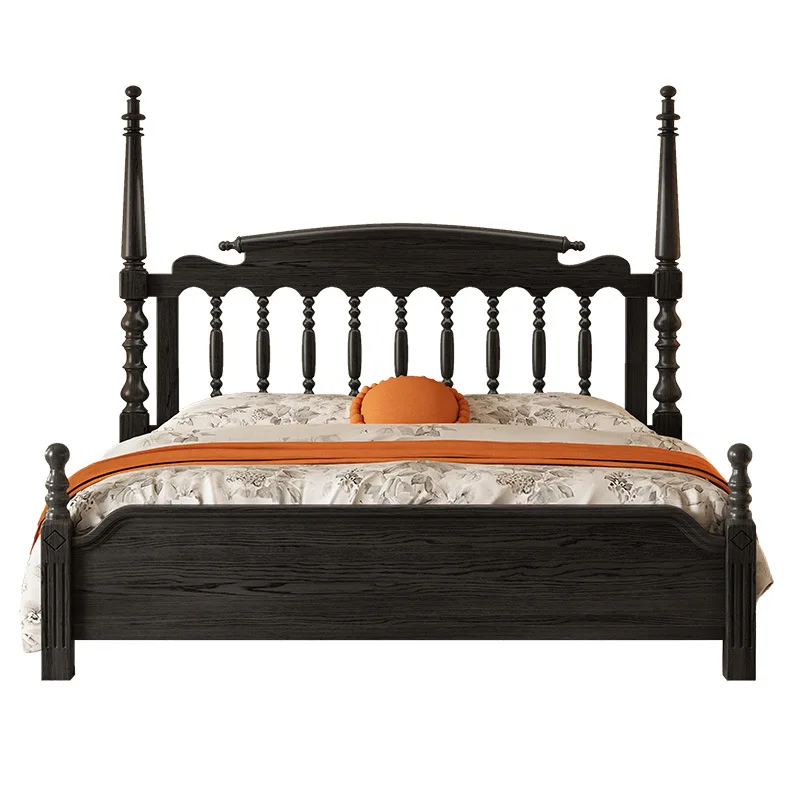 

Black American Vintage Windsor Bed 1.5m Bed, Home Bedroom Double Bed with
