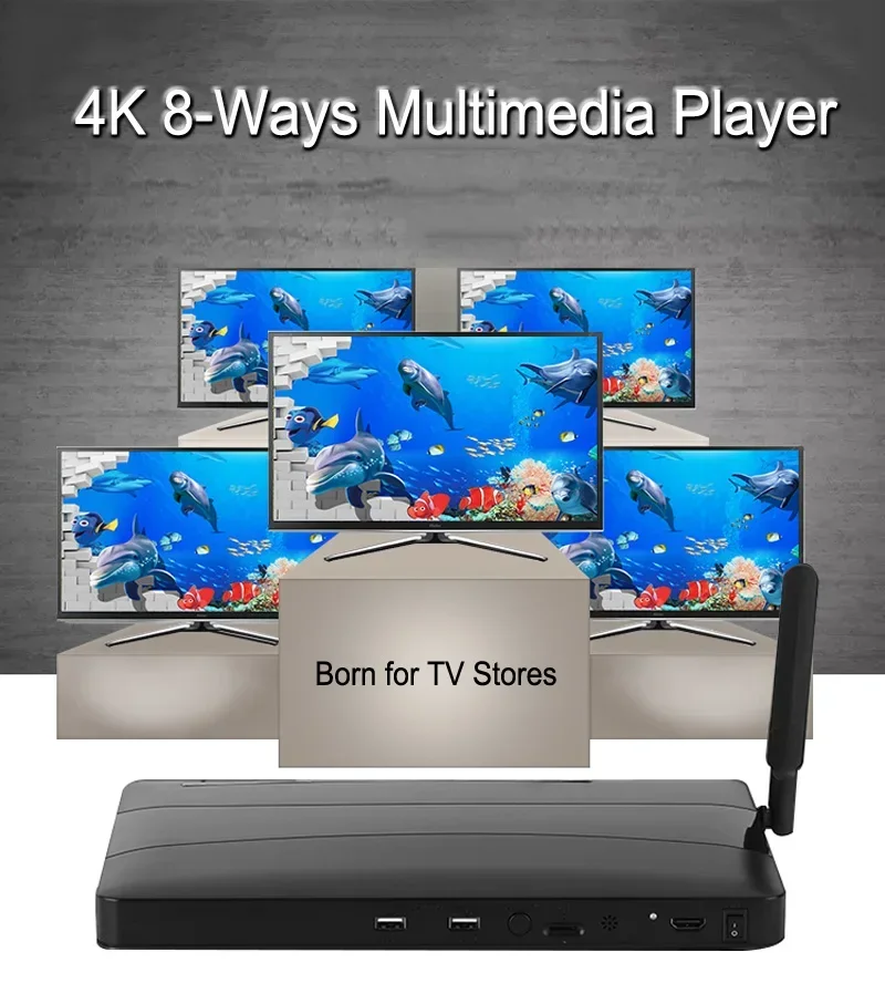 4K 8 Ways Video Streamer Box 1 IN 8 OUT HDMI Player 8 Port Multi Media Player HDMI Splitter USB U Flash Player for TV Store Game