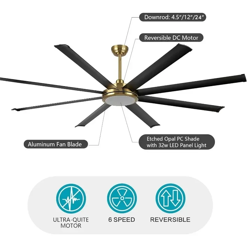 WINGBO 천장 선풍기 조명 원격 다운로드 알루미늄 블레이드 속도 가역 모터, 산업용 대형 주방 침실 거실