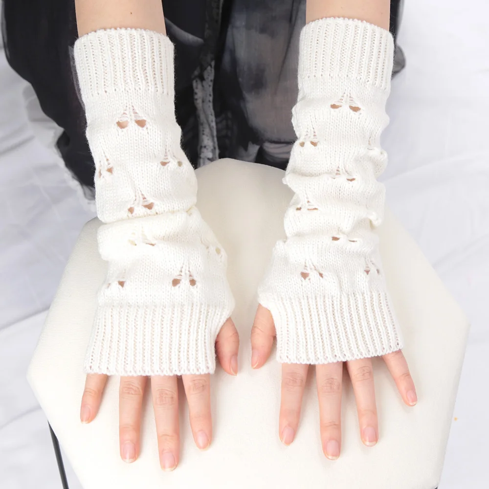 

Women Winter Arm Sleeves Warm Knitted Arm Warmers Long Sleeve Half-finger Glove Gothic Fingerless Mitten Christmas Gift