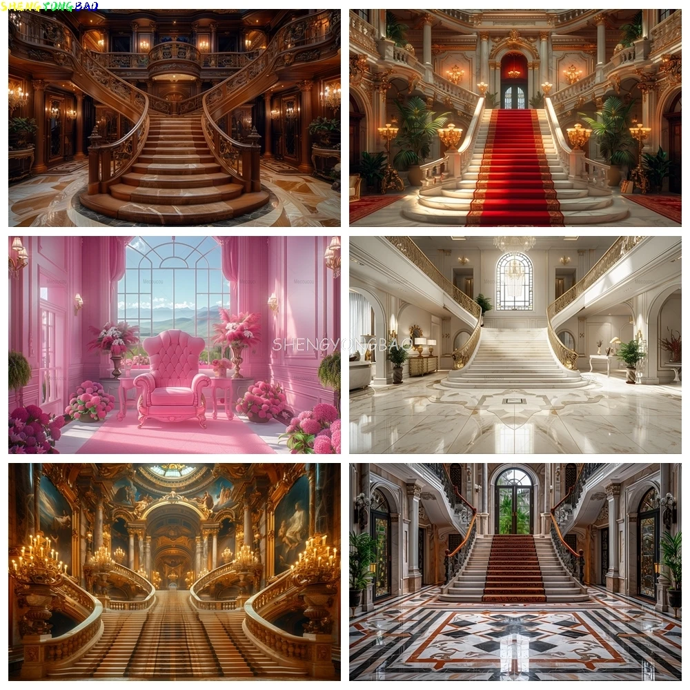 

Luxury Castle Palace Photography Backdrops Red Carpet Opera House Church Wedding Birthday Party Photo Studio Background XS-01