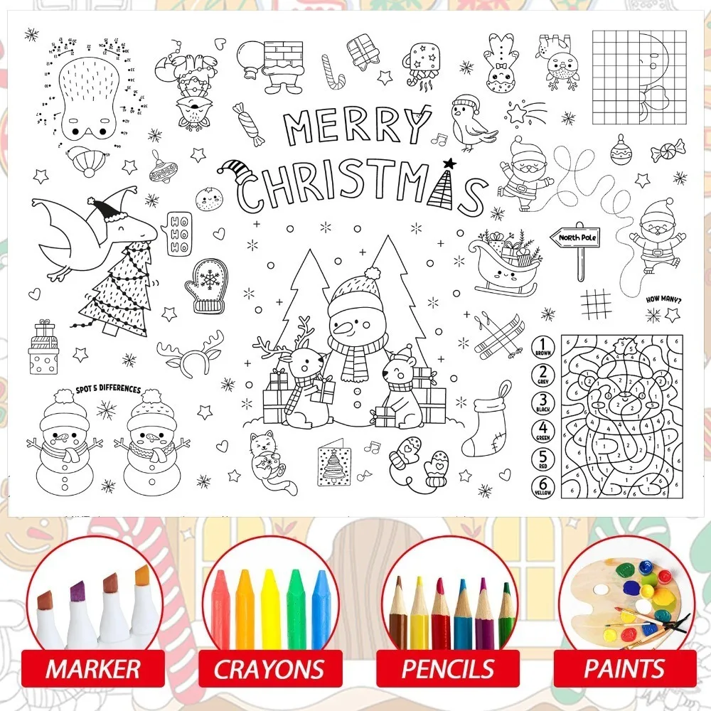 Merry Christmas Giant Coloring Poster for Kids Halloween Thanksgiving Day Large Coloring Tablecloth Banner