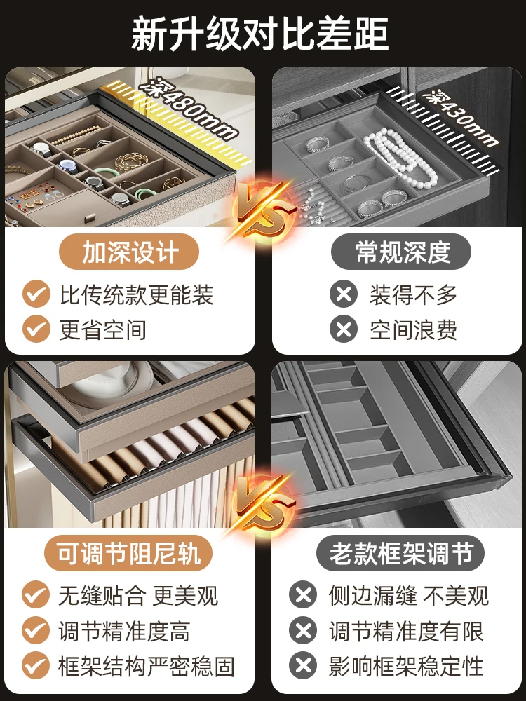 Wardrobe pull-out basket, jewelry box, drawer type lattice drawer, built-in trouser rack, telescopic slide rail, hanging pants