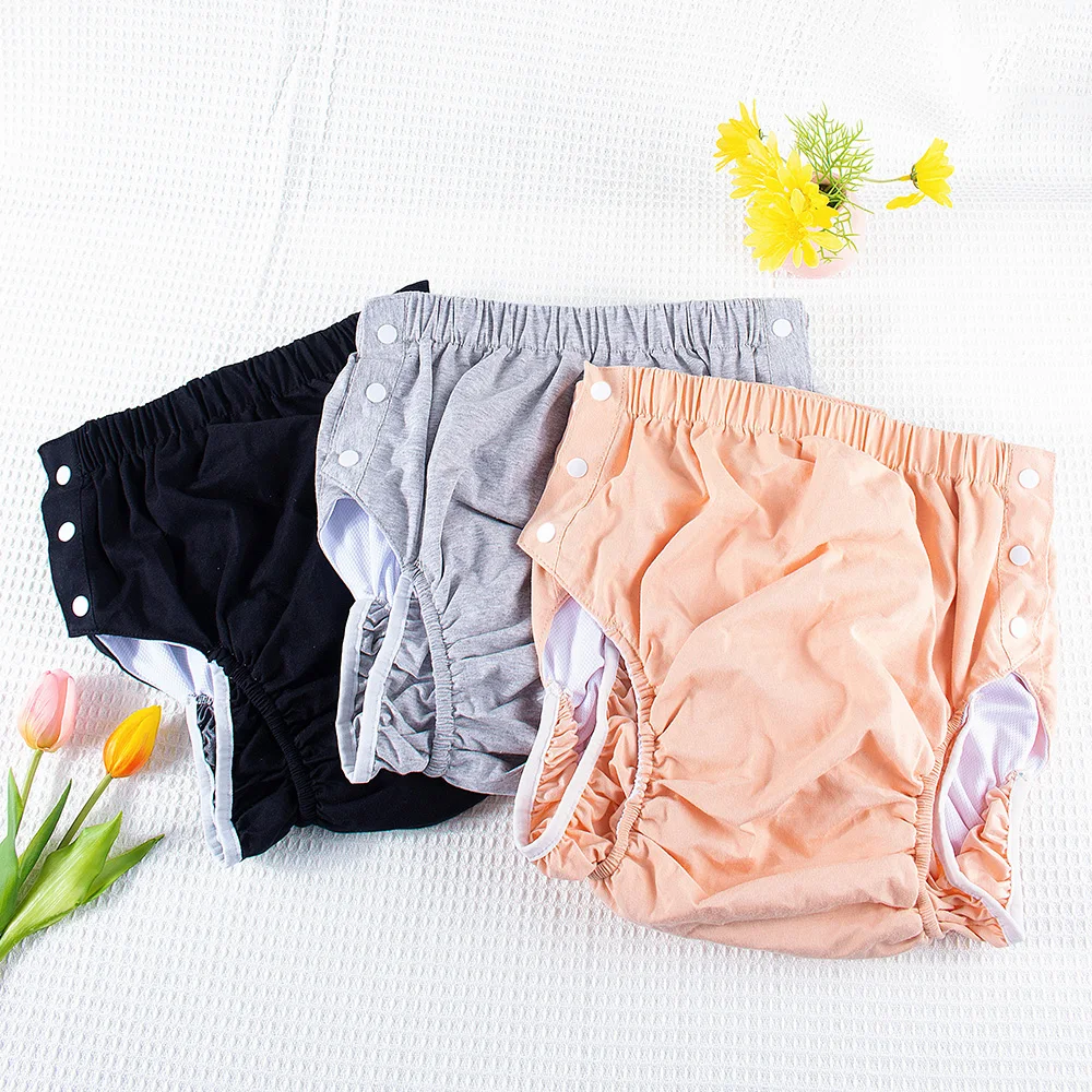 Unisex Washable Cotton Cloth Incontinence Pants Leak Proof Diapers Breathable Elasticated Adult Diapers Easy to Wear
