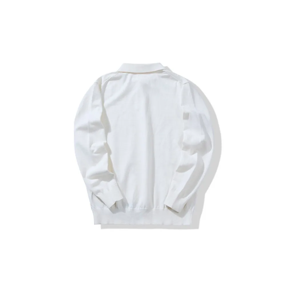 เสื้อโปโลแขนยาวผู้ชายสีพื้นแบบสวม คอปก เสื้อยืดแขนยาวถักนิตติ้ง