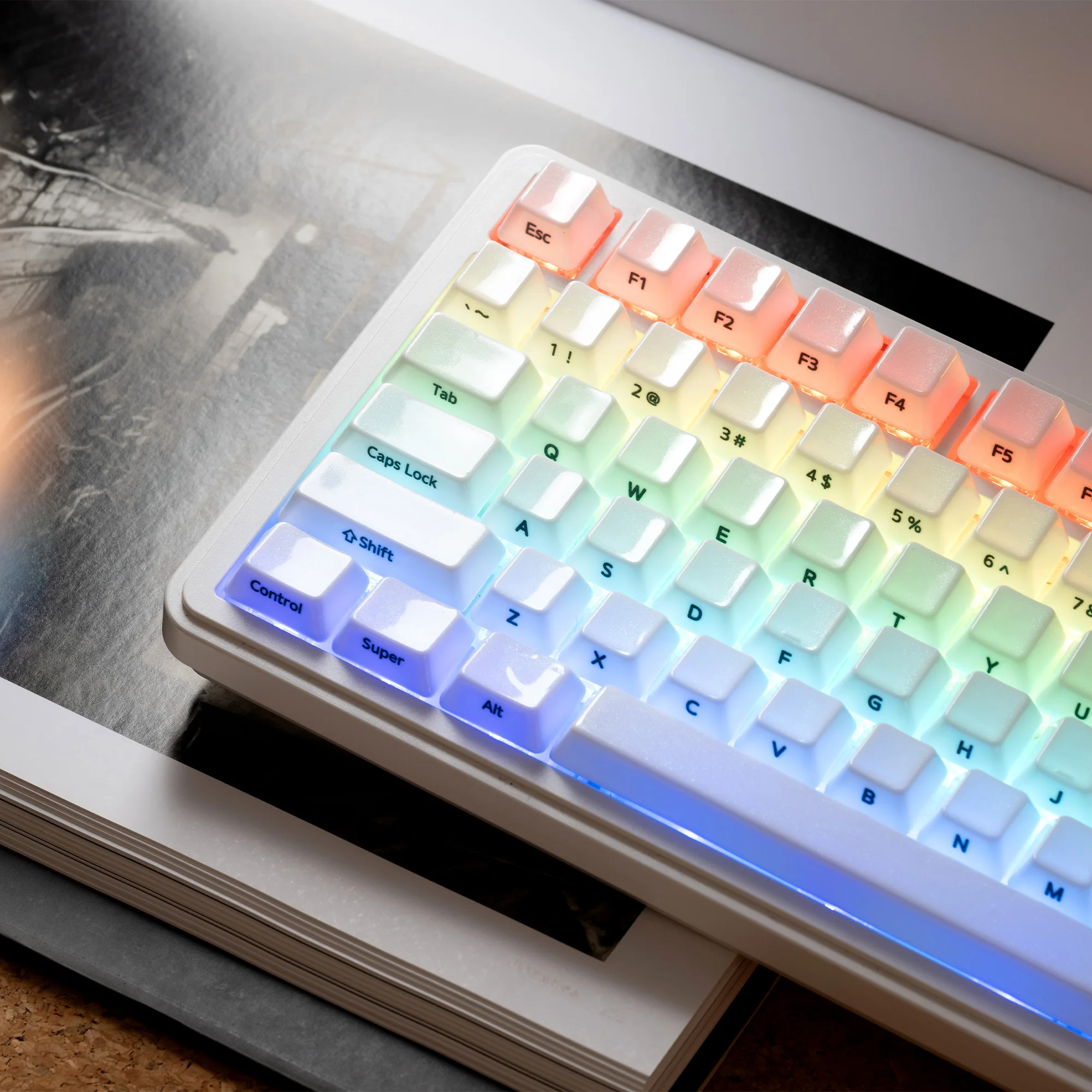 XVX Fluorescent Glitter Design Surface Ceramic Keycap Side Printed White 120-key Cherry Profile