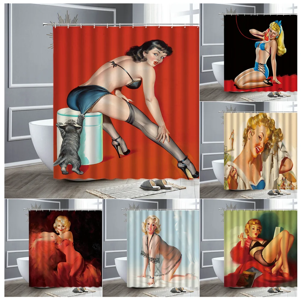 Sexy Girl Shower Curtain Set American Woman 3d Printing Personality Fashion Waterproof Bathroom Decor Cloth Curtains Bath Screen