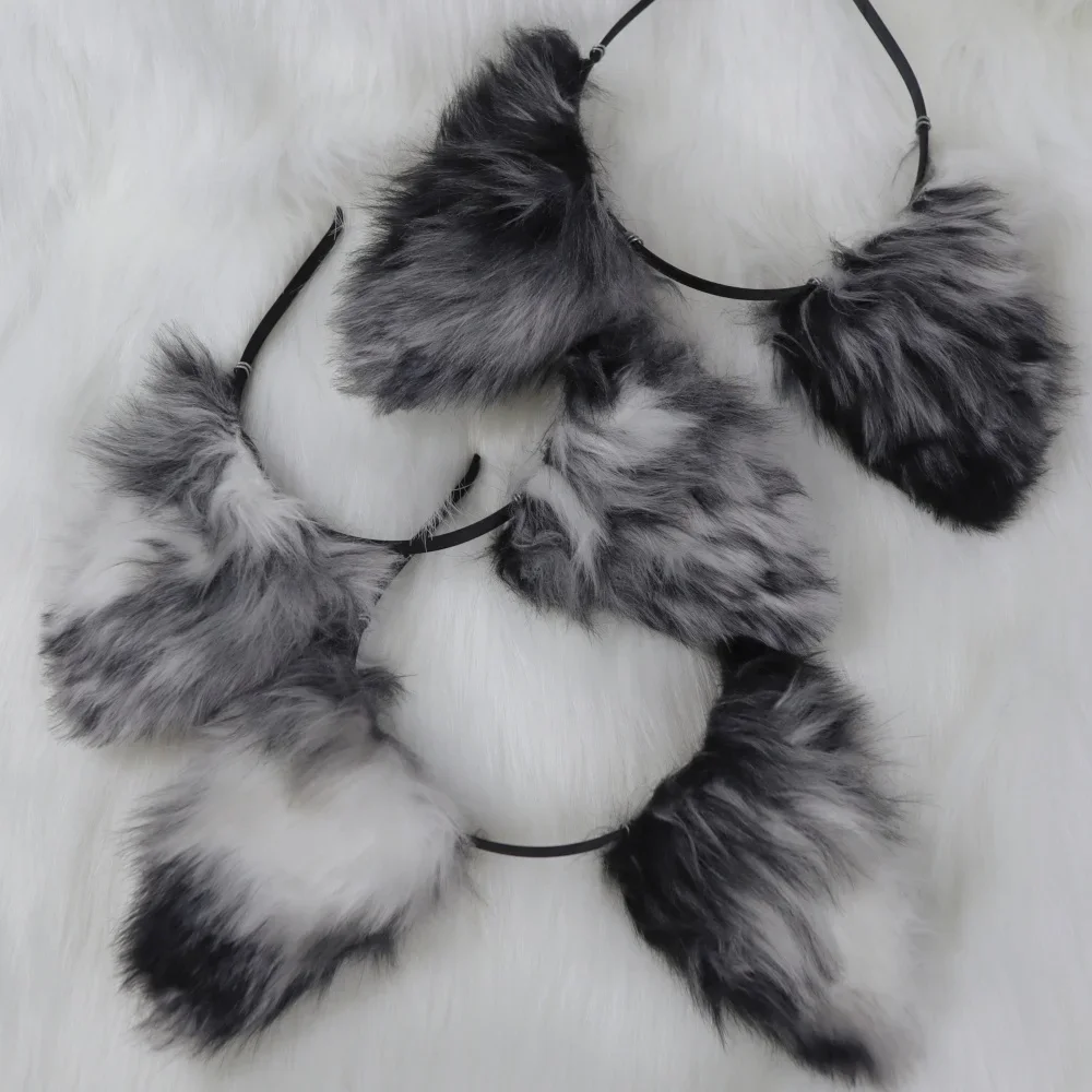 Handmade Beast Ear Simulation Black White Border Collie Dog Ear Tail Headband Hair Hoop Christmas Game Party Cosplay Prop