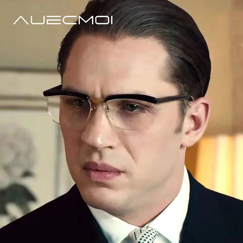 AUECMOI Vintage Acetate Half Frame Eyeglasses Men Myopia Prescription Glasses Man Tom Hardy Eyewear Optical view 3