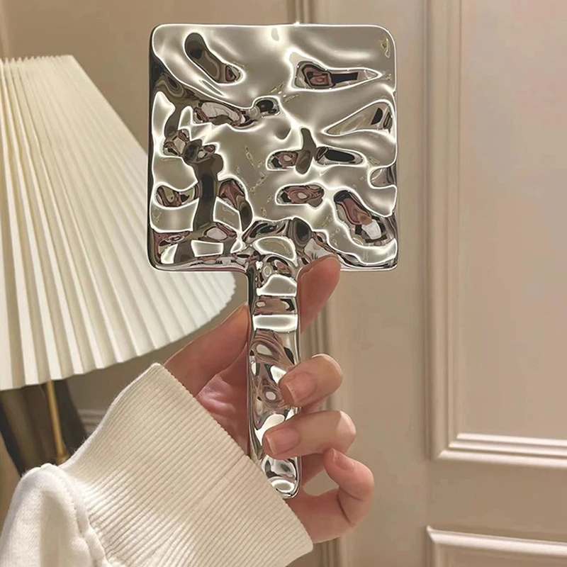 

Ins Liquid Shape Square Mirror Mini Hand-held Desktop Cosmetic Mirror Makeup Mirror Travel Metallic Portable Beauty Mirror