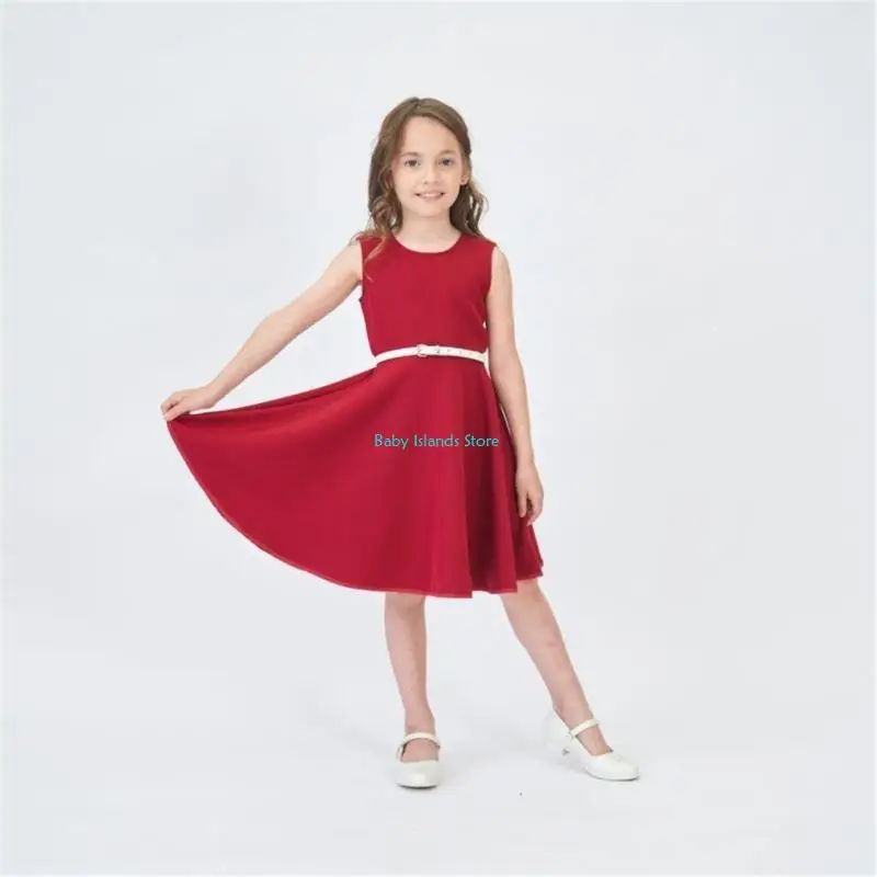 

K92D Sleeveless Dress for Spring Summer Loose Casual Round Collar Girls Party Dresses for Daily Wear and Special Occasion