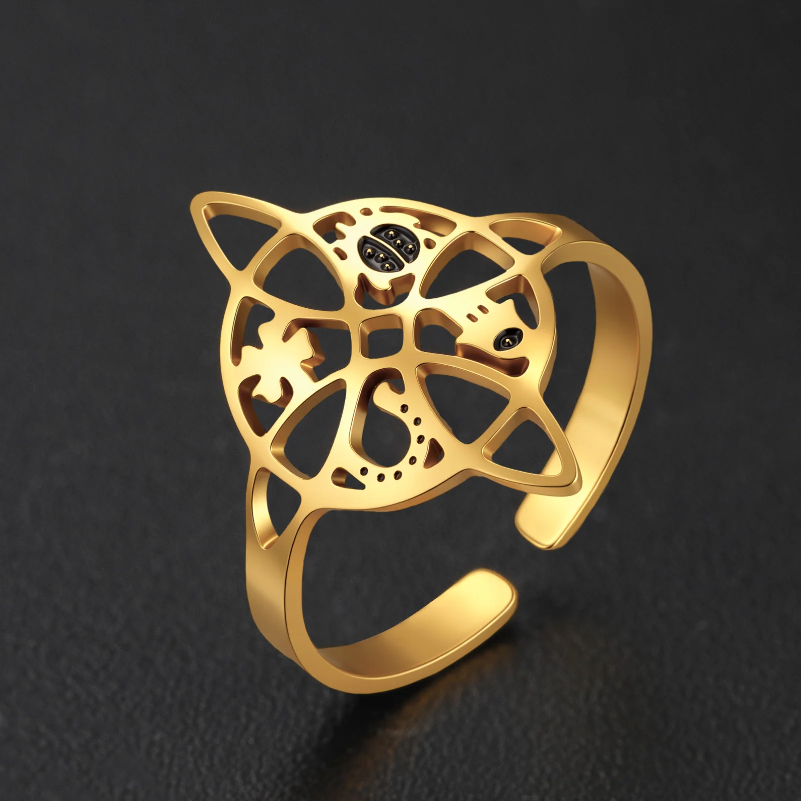 Witch Knot Occult Wiccan Symbol Adjustable Ring Hollow Stainless Steel Witch Talisman Finger Band Pagan Amulet Jewelry Gift