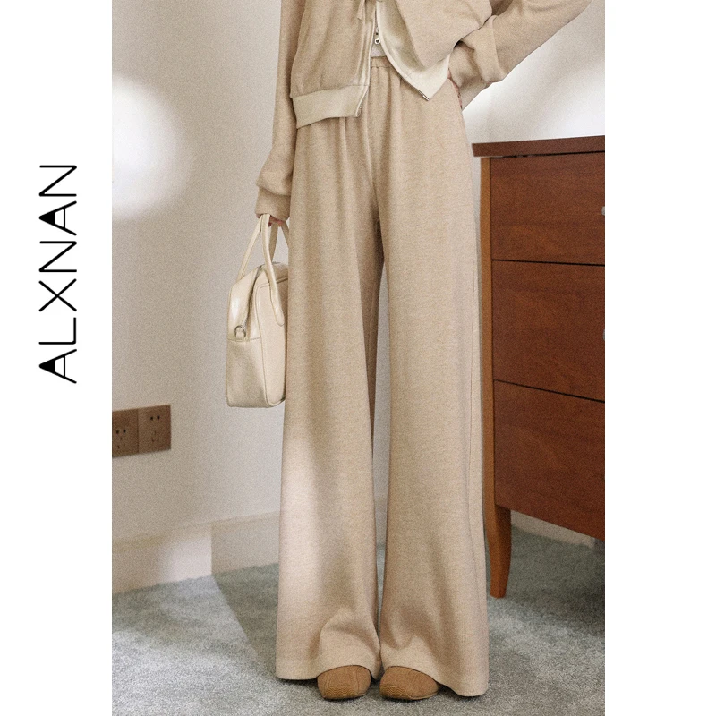 

Женские широкие брюки ALXNAN с высокой талией, повседневные, свободного кроя, прямые, длинные, цвет овсянки, весна 2026, L60351
