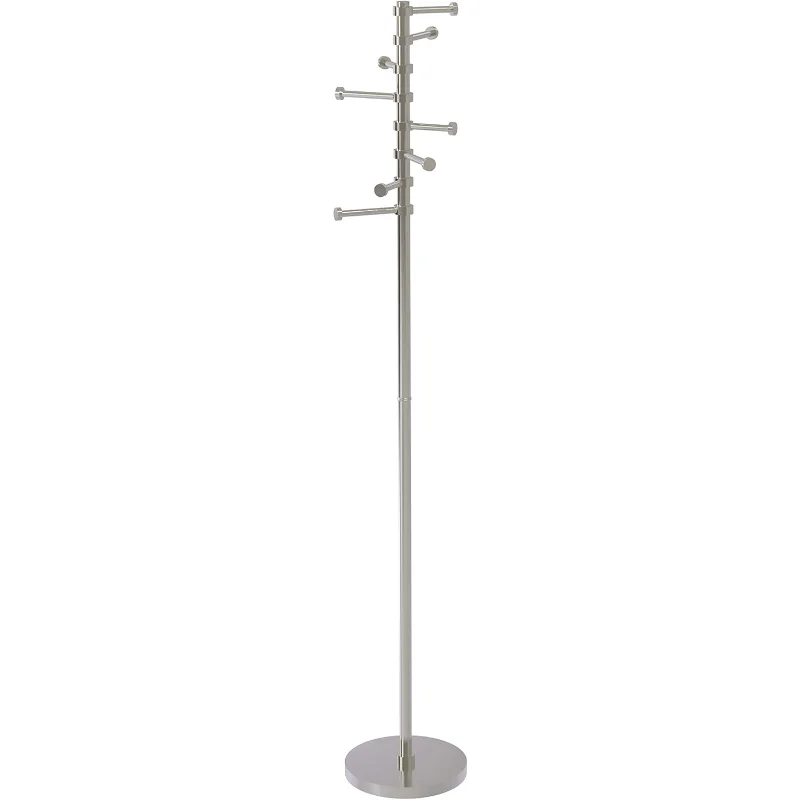 Free Standing Six Pivoting Pegs Coat Rack, Satin Nickel