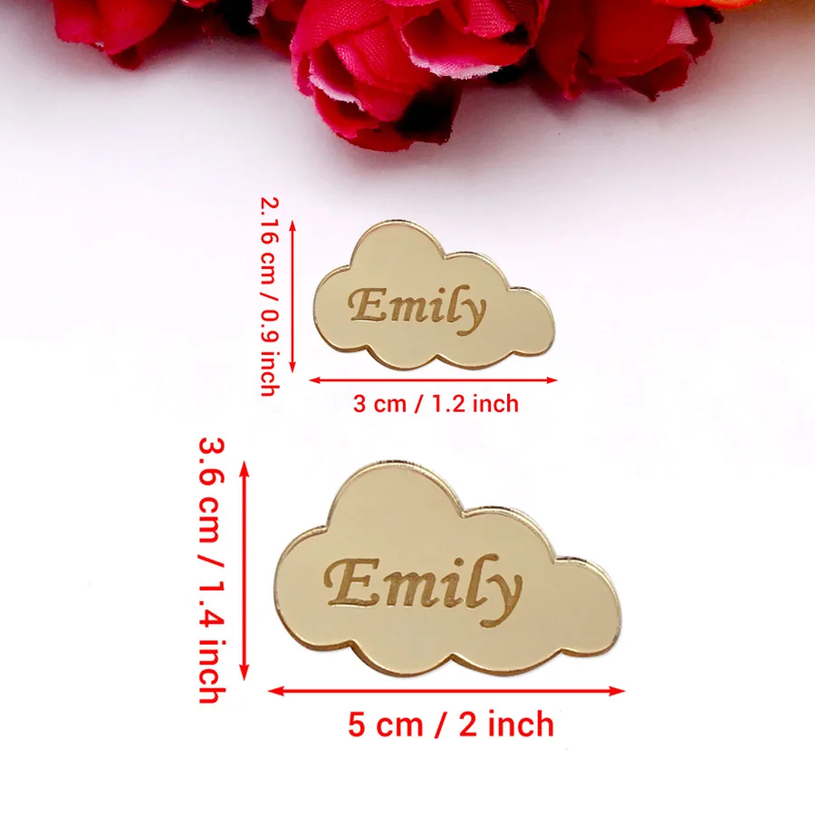 Personalisierter Wolken-Namens-Acrylspiegel-Aufkleber, Individuelles Babyparty-Namensschild, Gold-Spiegel Partydekoration 3cm 5cm – Detail 2